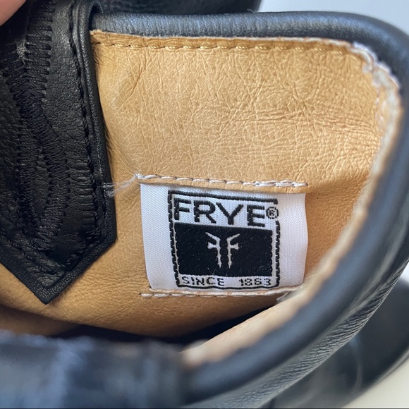 Frye Mustang Black Leather Top Stitch Pull-On Ankle Short Heel Boot Almond Toe - Picture 7 of 9